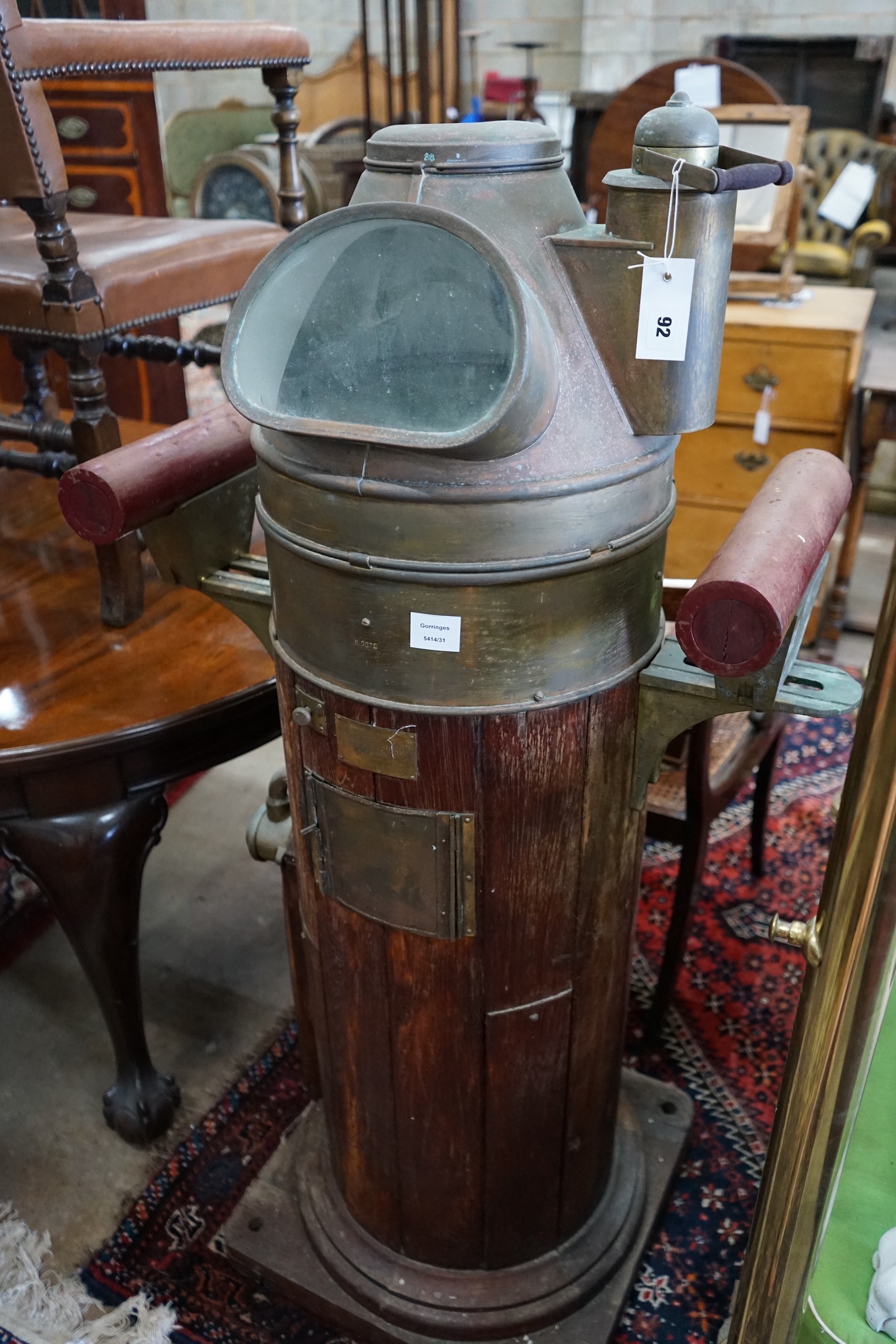 An early 20th century ship's binnacle compass by Riccardo Ferro Genova, height 136cm